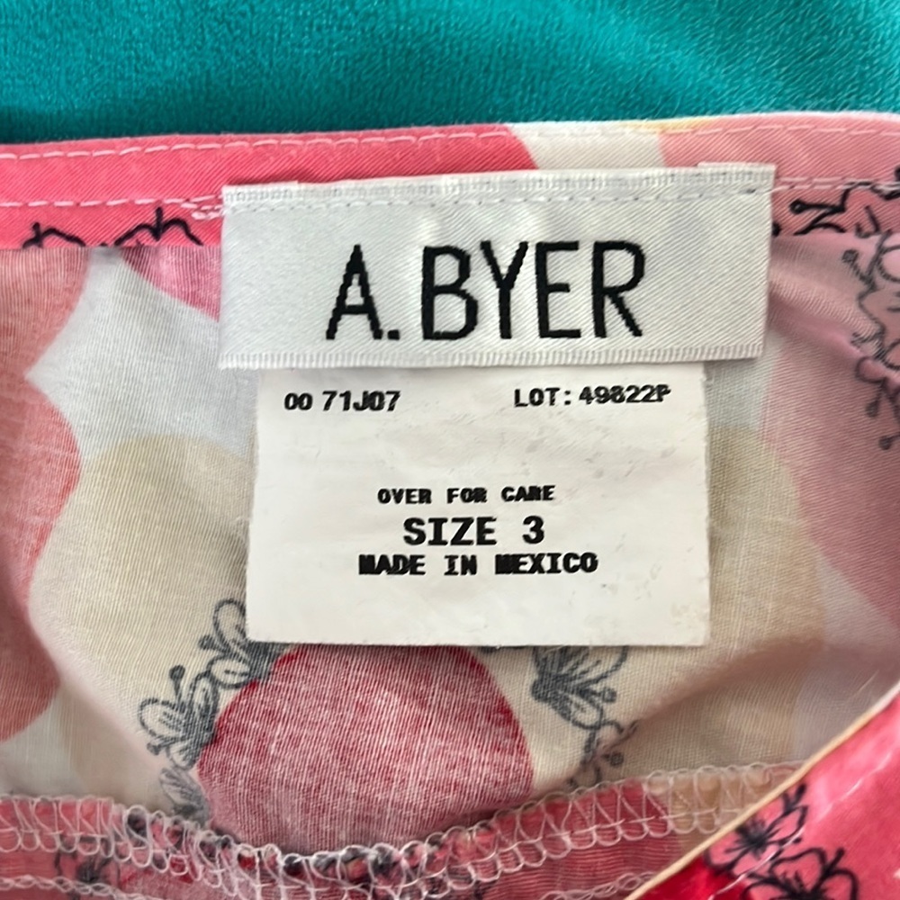 A. Byer High waist floral A-line skirt orange pink yellow white Size 3 Jr. EUC - Picture 5 of 6